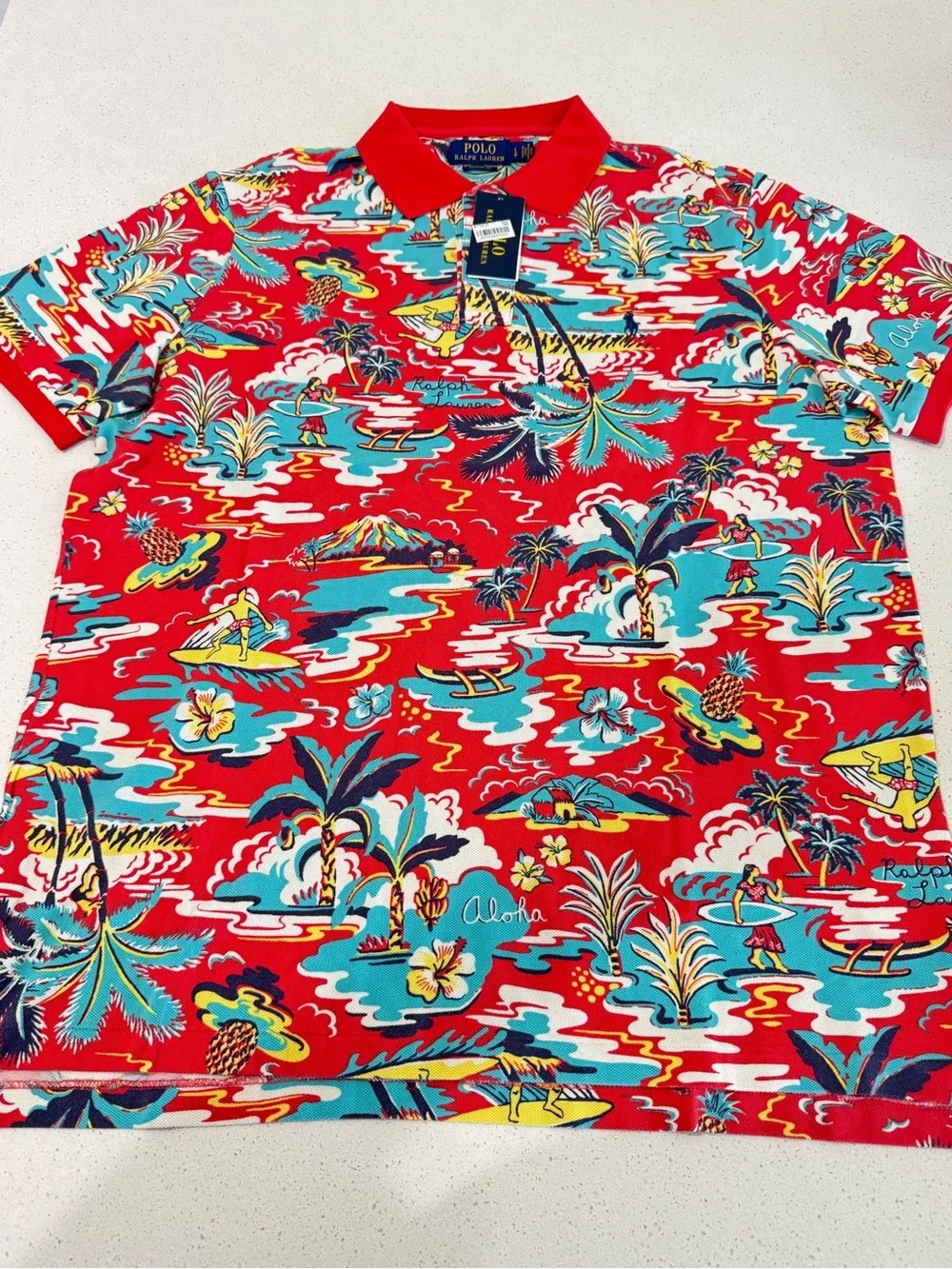 NWT Polo Ralph Lauren Aloha Tropical Print Polo Shirt Red Men’s L Classic Fit - Picture 6 of 12